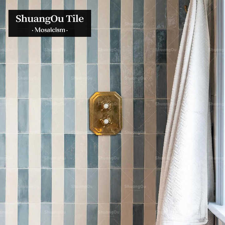 Gạch mosaic gốm sứ phòng tắm hiện đại dùng để trang trí nhà bếp, tranh sơn dầu, gạch mosaic sọc xanh gradient - Daisan Store
