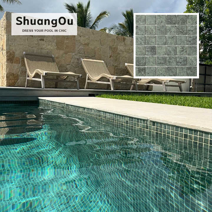 Gạch mosaic gốm Trung Quốc cho hồ bơi, sân vườn, cảnh quan hồ bơi, màu xanh lá cây tươi mát, gạch mosaic gốm cho hồ bơi - Daisan Store