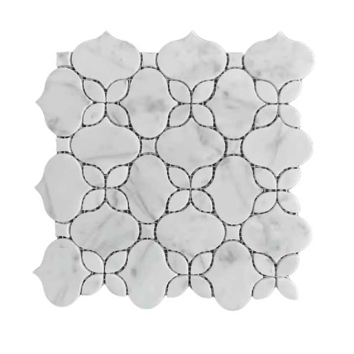 Gạch mosaic họa tiết tia nước CARRARA WHITE thiết kế hiện đại OMK cho tường phòng tắm, phòng bếp - Daisan Store