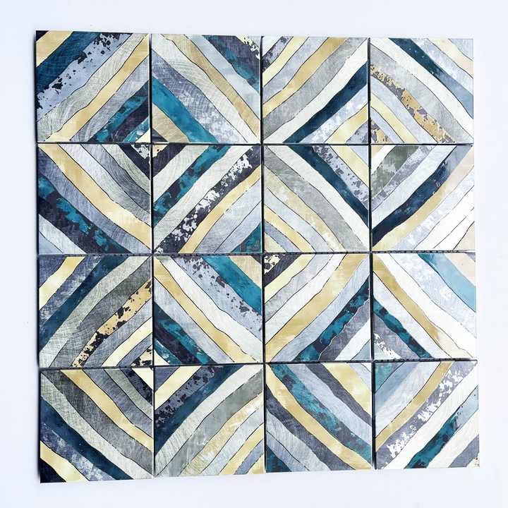 Gạch mosaic kim loại vuông in phun 3D trừu tượng tùy chỉnh dùng để trang trí tường nội thất phòng bếp và phòng khách - Daisan Store