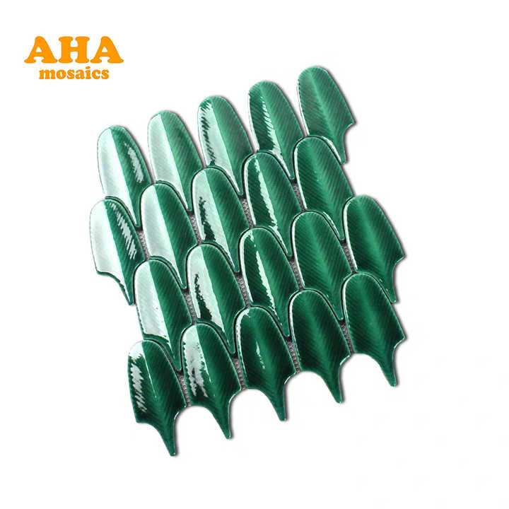 Gạch mosaic lông vũ tráng men xanh Ice Crackle dùng để trang trí tường - Daisan Store