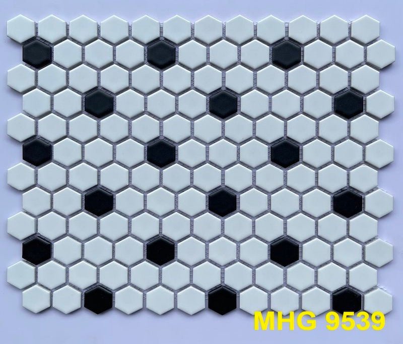 Gạch mosaic lục giác nhỏ màu trắng chấm đen - Daisan Store