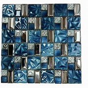 Gạch mosaic thủy tinh vuông sang trọng hiện đại AL - AGSQR màu xanh lam trang trí tường nội thất phòng bếp bằng nhôm kim loại in phun - Daisan Store