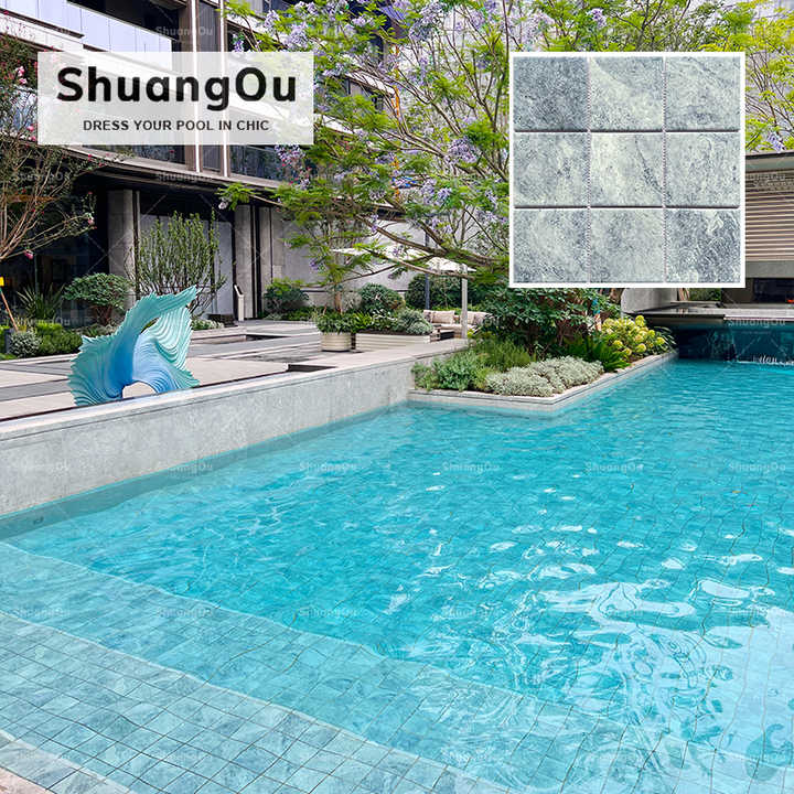 Gạch mosaic tường hồ bơi khách sạn biệt thự in hoa văn Trung Quốc, nhìn như đá cẩm thạch, sân vườn, cảnh quan ngoài trời, hồ bơi, gạch mosaic sứ - Daisan Store