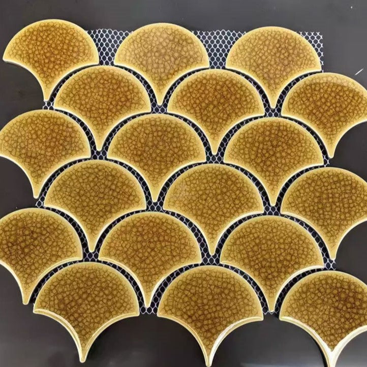 Gạch Mosaic vảy cá 85x95mm vàng men rạn SH-XFB90070 (1h/1,03m/13vi)