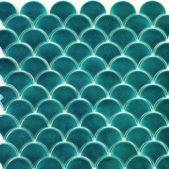 Gạch Mosaic Vảy Cá Màu Xanh Ngọc Men Rạn Đôi Mã GP-FT114LA
