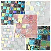 Gạch ốp hồ bơi thủy tinh hình vuông hiện đại óng ánh dày 4mm màu xanh biển đại dương dạng sóng cho phòng tắm biệt thự - Daisan Store