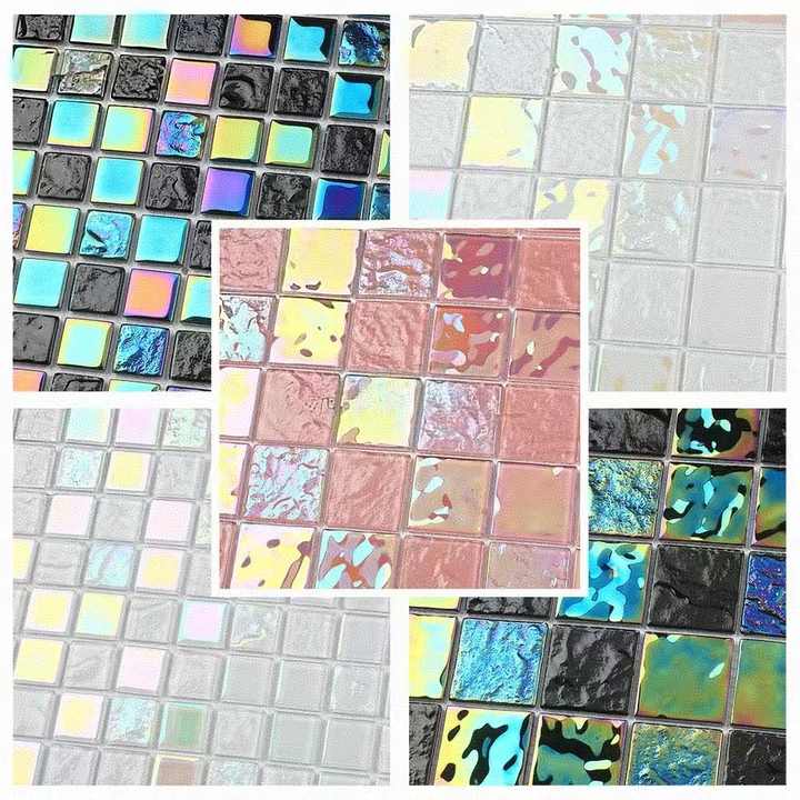 Gạch ốp hồ bơi thủy tinh hình vuông hiện đại óng ánh dày 4mm màu xanh biển đại dương dạng sóng cho phòng tắm biệt thự - Daisan Store