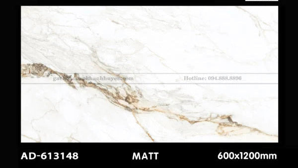 Gạch trắng vân đá nâu nhẹ, bề mặt mịn, kích thước 600x1200mm.
