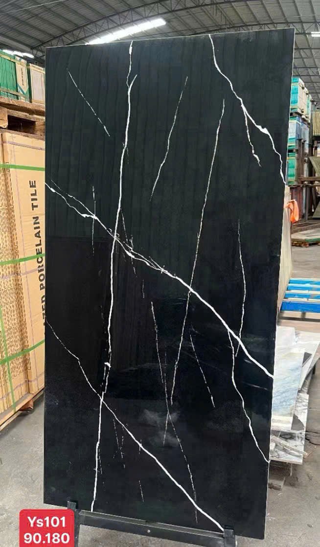 Gạch Ốp Lát 90x180cm Trung Quốc màu đen vân trắng tia chớp YS101 - Daisan Store