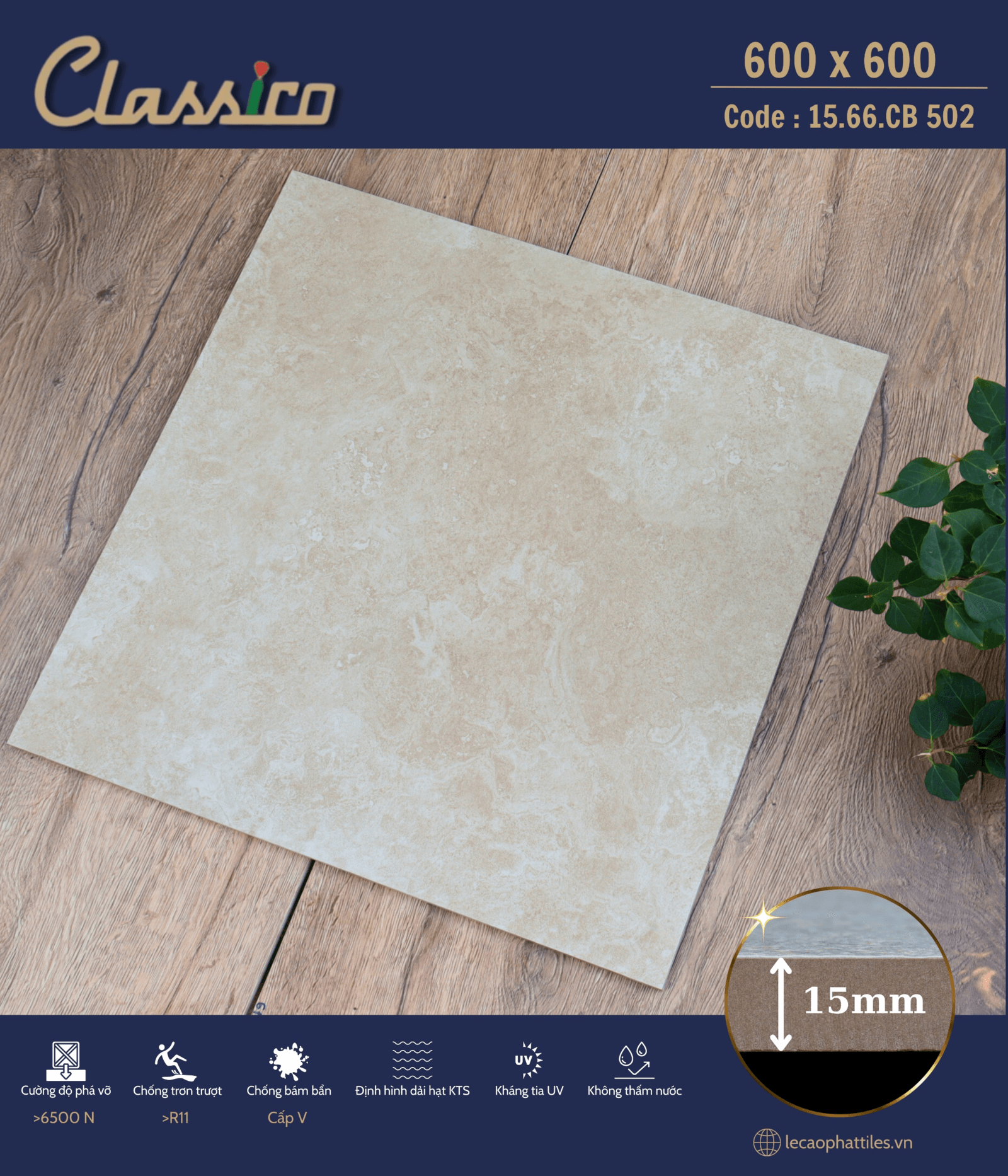 Gạch ốp lát Apodio CLASSICO 1566CB502 (Matt) (15mm) - Daisan Store