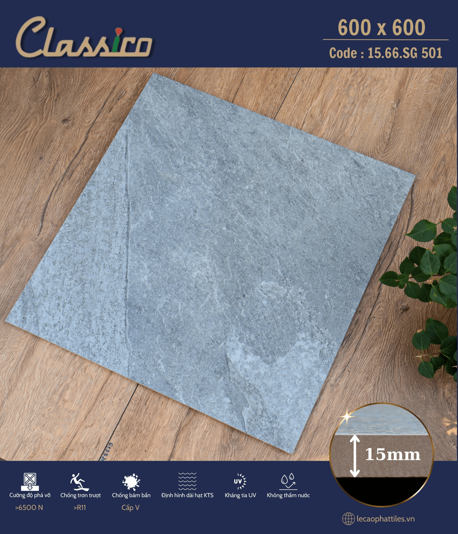 Gạch ốp lát Apodio CLASSICO 1566SG501 (Matt) (15mm) - Daisan Store