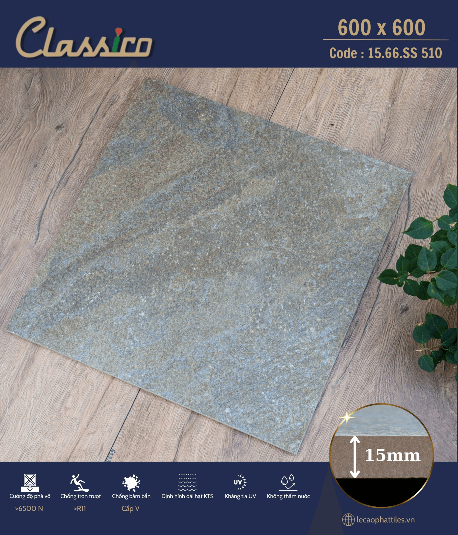 Gạch ốp lát Apodio CLASSICO 1566SS510 (Matt) (15mm) - Daisan Store