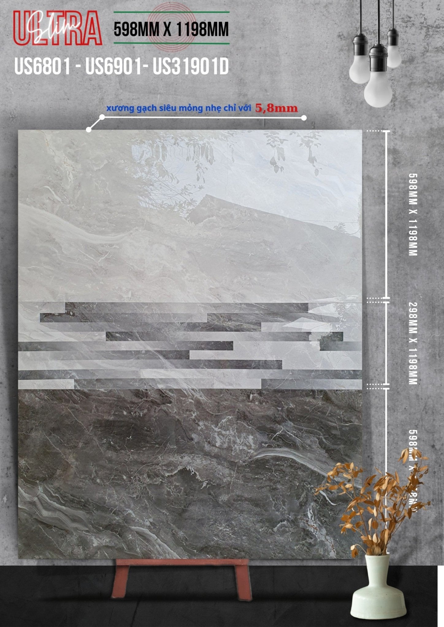 Gạch ốp lát Apodio US 6801 US 6901 US 31901D (598x1198x5.8mm) - Daisan Store