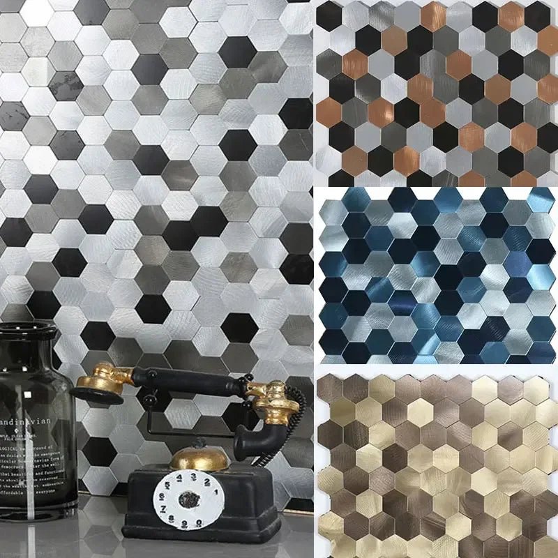 Gạch Ốp Mosaic Lục Giác Dán Dính Kim Loại Chống Thấm Bếp - Daisan Store