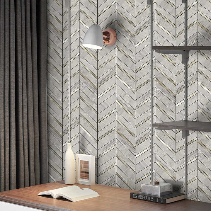 Gạch ốp tường khảm 3D xương cá vàng sang trọng hiện đại trong nhà bán chạy tự dán nhôm - Daisan Store