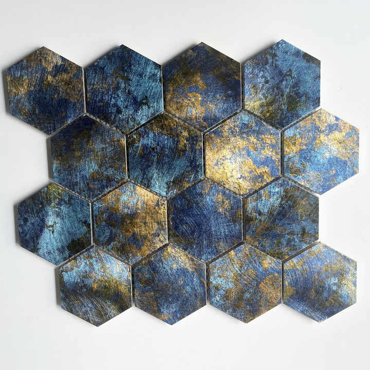 Gạch ốp tường khảm nhôm lục giác màu xanh lam Impression Series 73mm cho phòng tắm, nhà bếp, trang trí tường nội thất - Daisan Store
