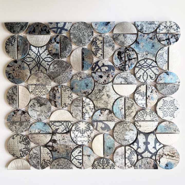 Gạch ốp tường nhôm óng ánh hình sao và hình tròn không đều phong cách hiện đại, trang trí nội thất nhà bếp bằng gạch mosaic - Daisan Store