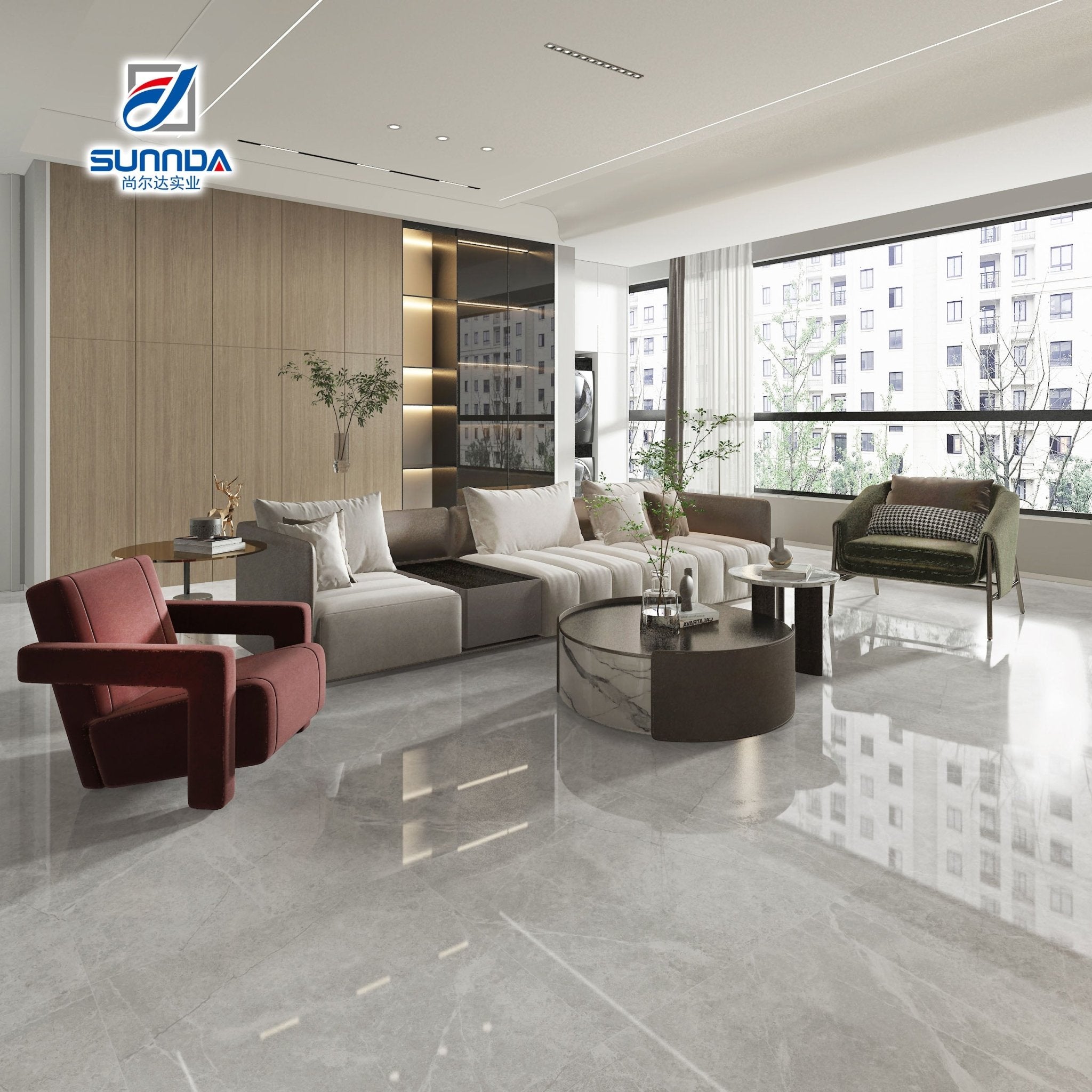 Gạch Porcelain 600x600mm bán bóng, bề mặt nhẵn bóng, tráng men vân đá cẩm thạch sáng bóng, lát sàn nội thất - Daisan Store