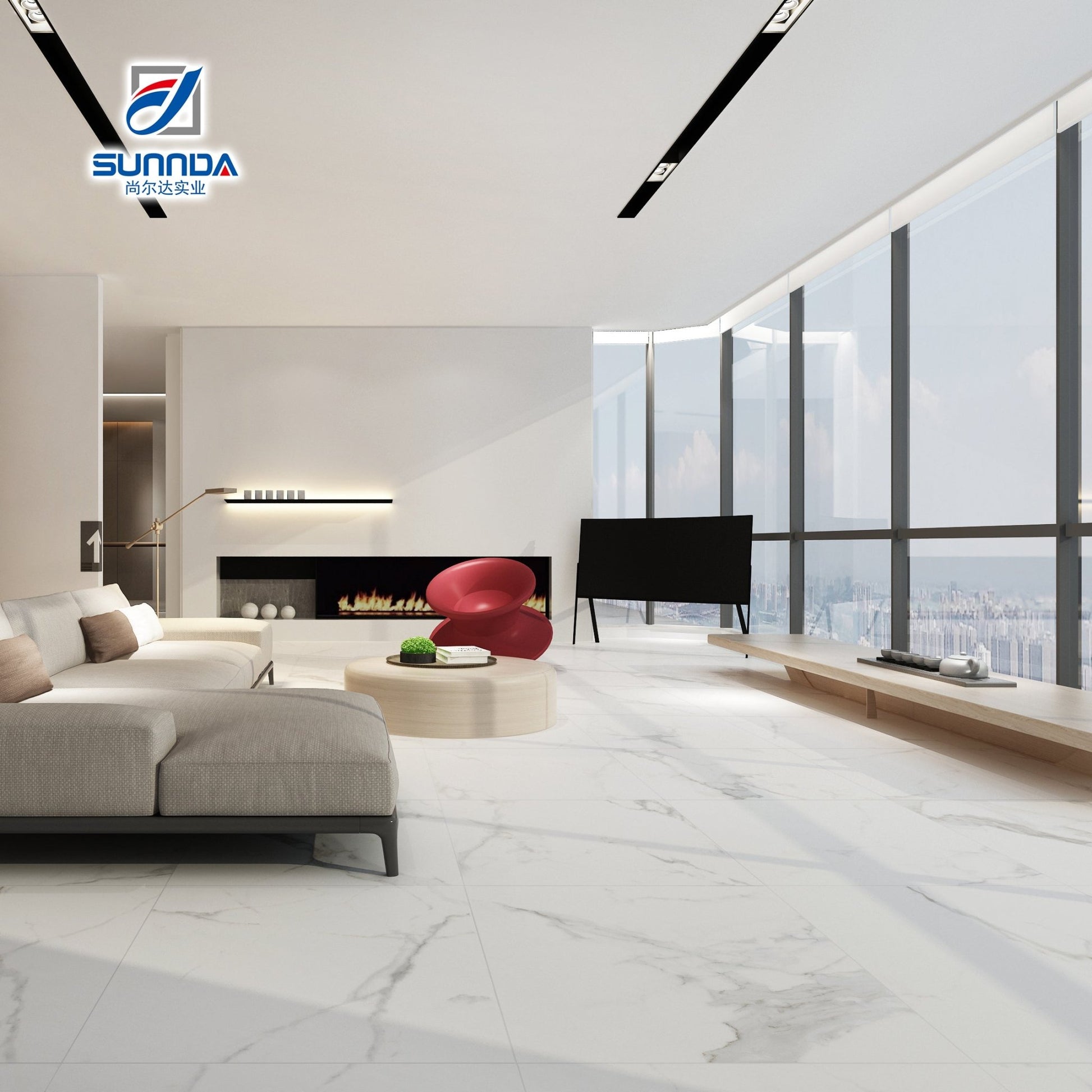 Gạch Porcelain 600x600mm bán bóng, bề mặt nhẵn bóng, tráng men vân đá cẩm thạch sáng bóng, lát sàn nội thất - Daisan Store