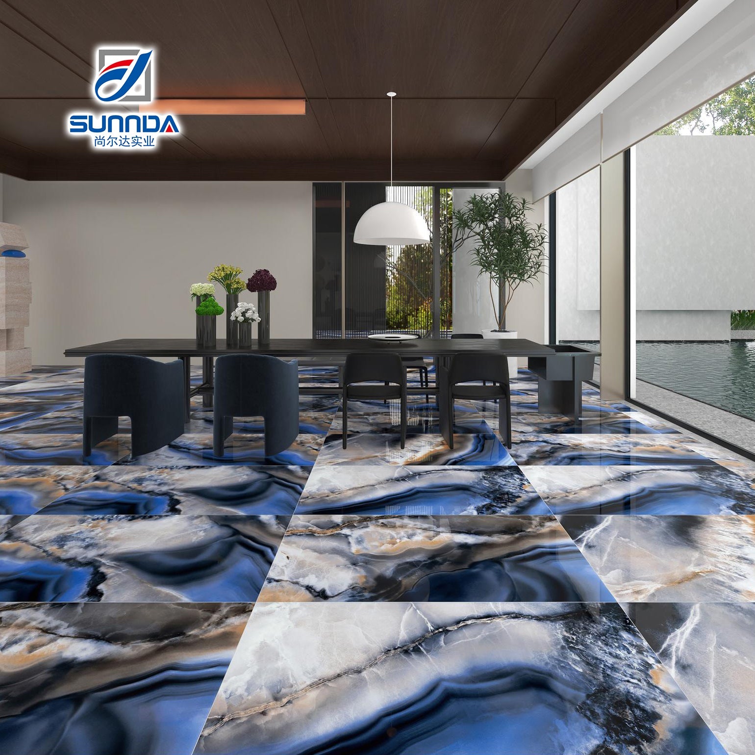 Gạch Porcelain Lát Sàn CHINA SUNNDA, Sản Xuất Tại Nhà Máy Phật Sơn, Loại Đồng Chất Vân Cẩm Thạch Cao Cấp, Bề Mặt Tráng Men Bóng Cao Đánh Bóng, Kích Thước 600x1200mm - Daisan Store