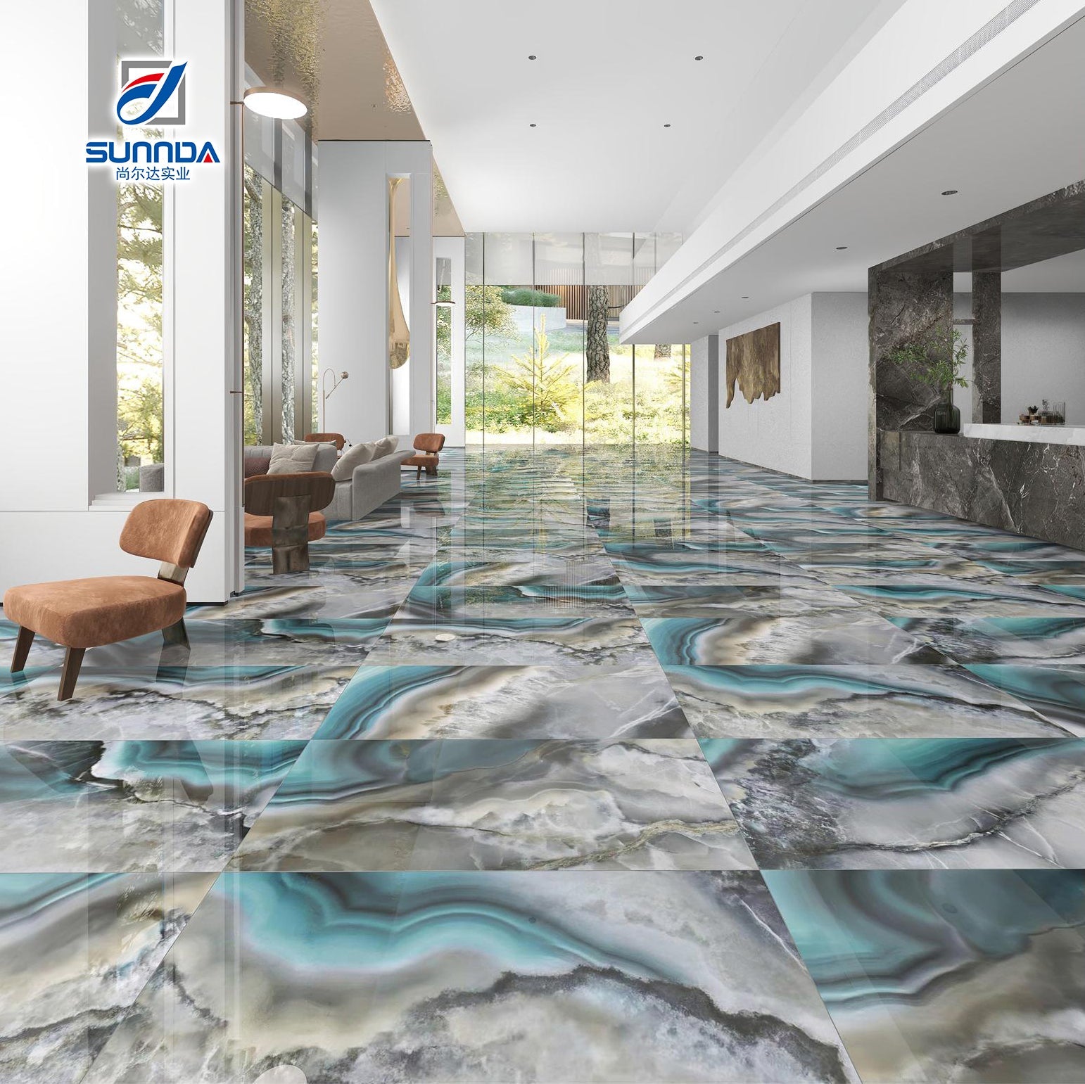 Gạch Porcelain Lát Sàn CHINA SUNNDA, Sản Xuất Tại Nhà Máy Phật Sơn, Loại Đồng Chất Vân Cẩm Thạch Cao Cấp, Bề Mặt Tráng Men Bóng Cao Đánh Bóng, Kích Thước 600x1200mm - Daisan Store