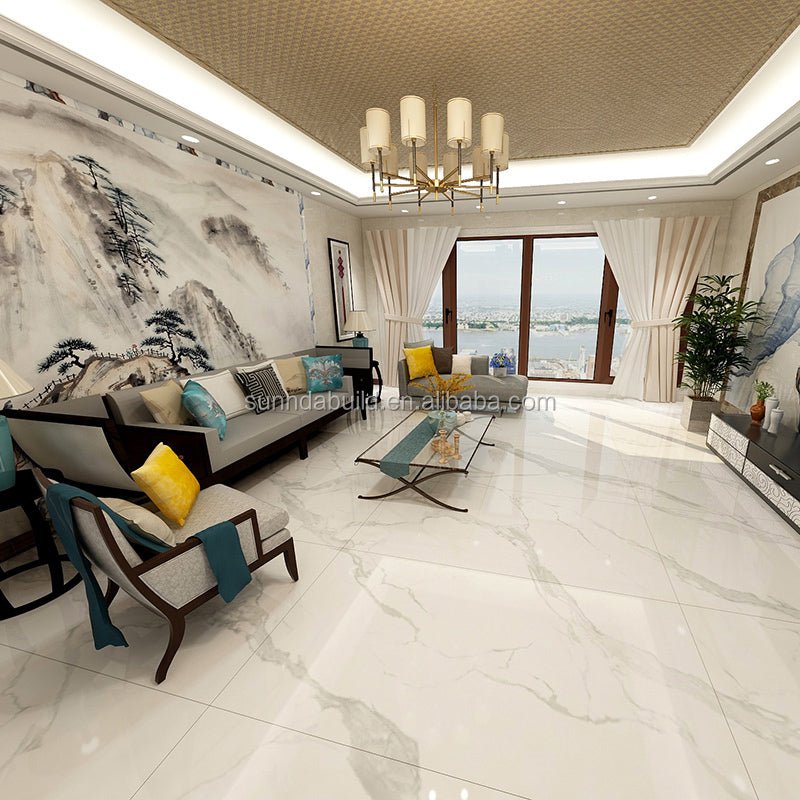 Gạch Porcelain men bóng vân đá cẩm thạch Carrara thiết kế mới, ốp tường lát sàn 60x120cm - Daisan Store