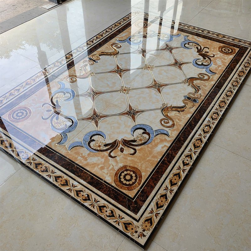 Gạch Sứ Lát Sàn Phong Cách Thảm Sáng, Tráng Men Bóng, Bề Mặt Dập Nổi Mạ Vàng Họa Tiết Hoa - Daisan Store