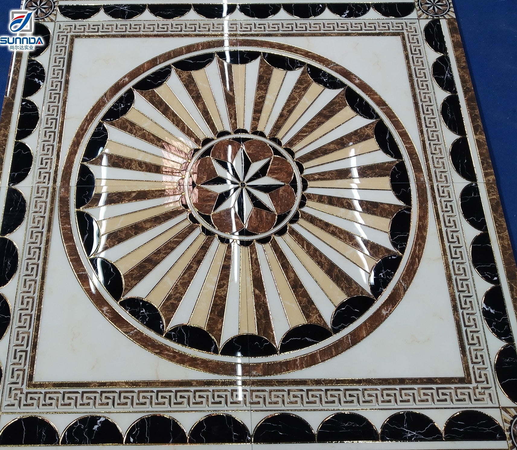 Gạch Sứ Lát Sàn Phong Cách Thảm Sáng, Tráng Men Bóng, Bề Mặt Dập Nổi Mạ Vàng Họa Tiết Hoa - Daisan Store