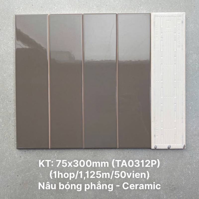 Gạch thẻ cao cấp nâu bóng phẳng KT 75x300mm TA0312P - Daisan Store