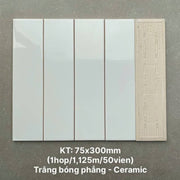 Gạch thẻ cao cấp trắng bóng phẳng KT 75x300mm PSTA75300 - Daisan Store