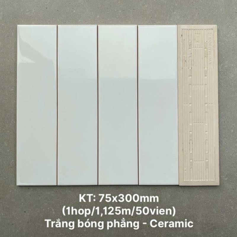 Gạch thẻ cao cấp trắng bóng phẳng KT 75x300mm PSTA75300 - Daisan Store