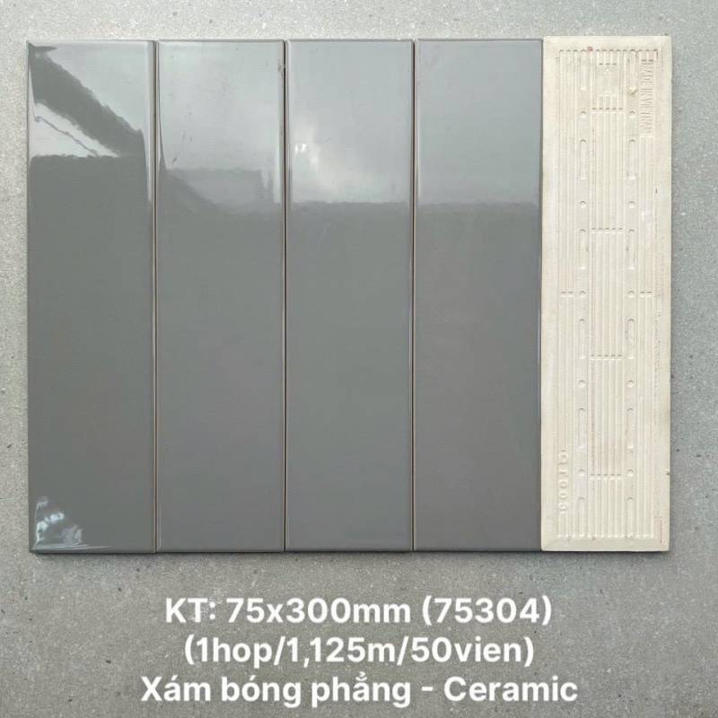 Gạch thẻ cao cấp xám bóng phẳng KT 75x300mm PSTA75304 - Daisan Store