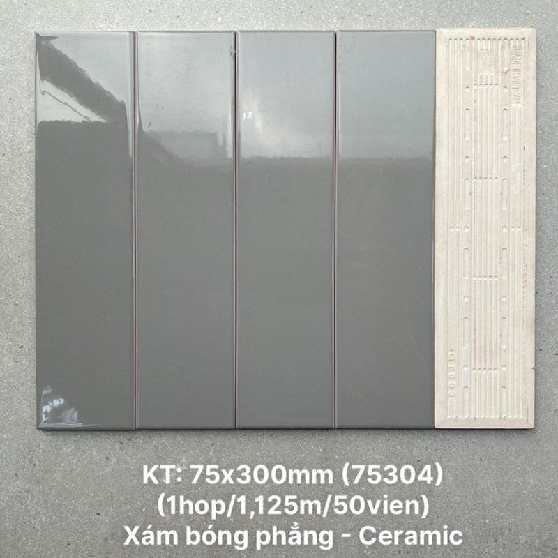 Gạch thẻ cao cấp xám bóng phẳng KT 75x300mm PSTA75304 - Daisan Store