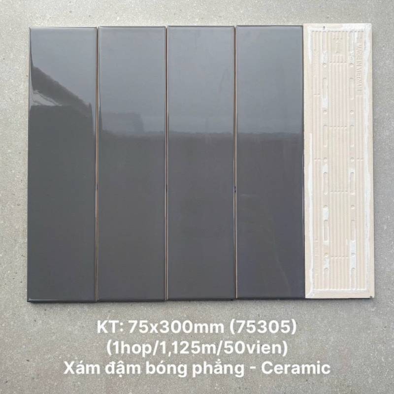 Gạch thẻ cao cấp xám đậm bóng phẳng KT 75x300mm PSTA75305 - Daisan Store