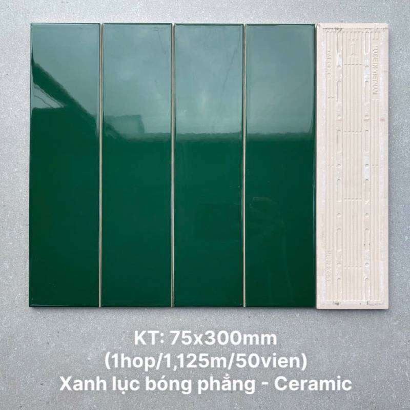 Gạch thẻ cao cấp xanh bóng phẳng KT 75x300mm PSTA75312 - Daisan Store