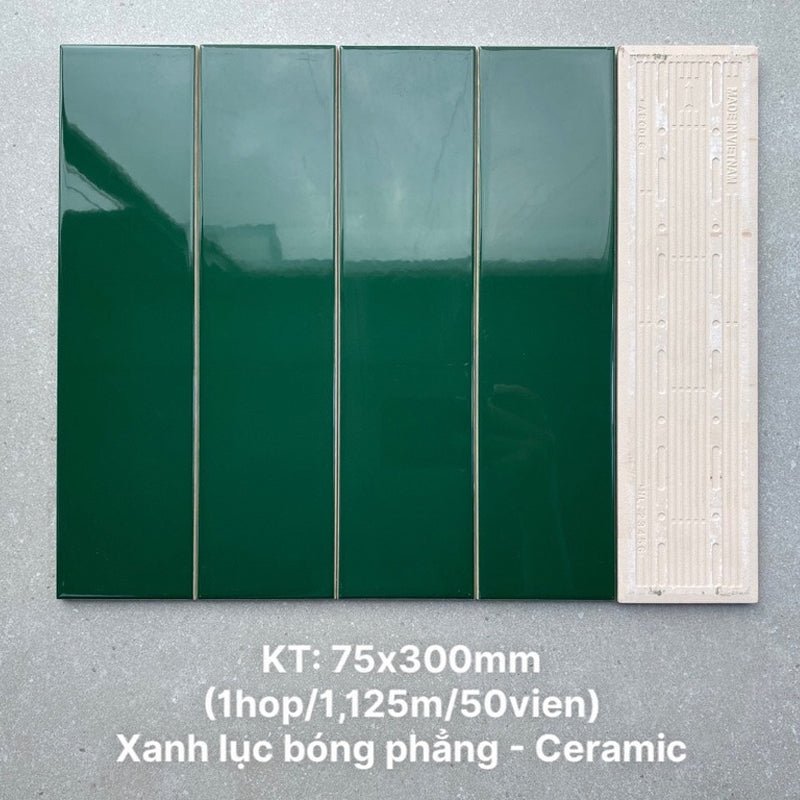 Gạch thẻ cao cấp xanh lục bóng phẳng KT 75x300mm PSTA75312 - Daisan Store