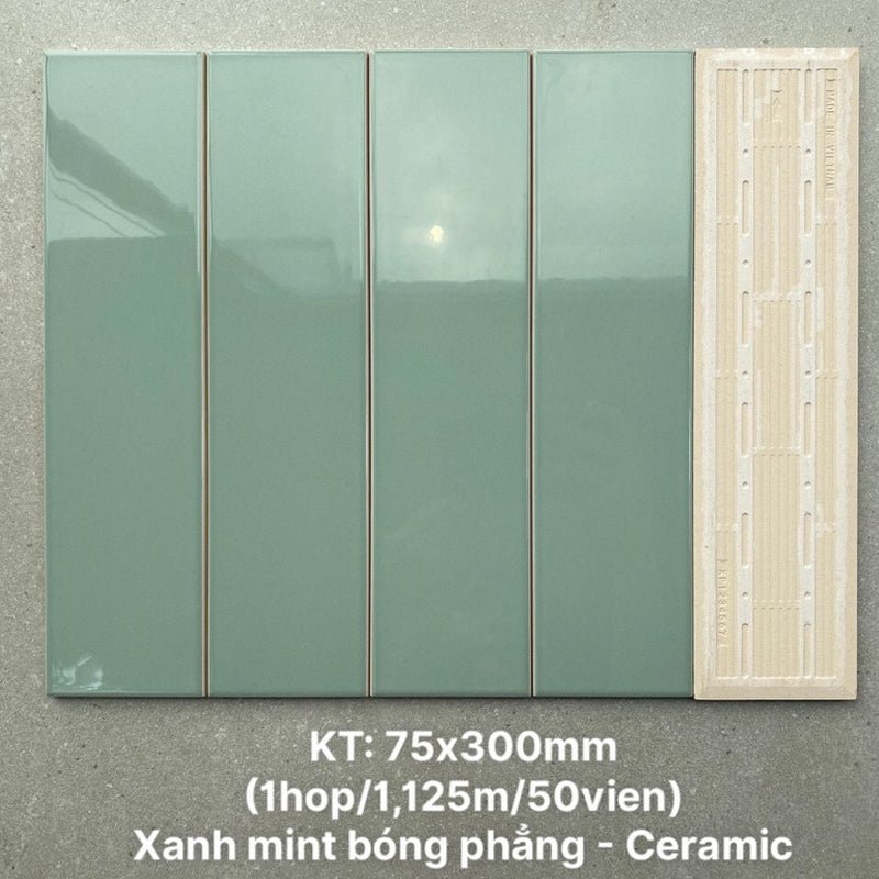 Gạch thẻ cao cấp xanh mint phẳng KT 75x300mm PSTA75315P - Daisan Store