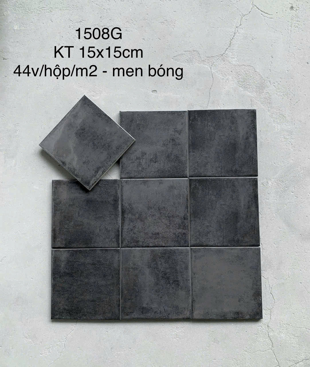 Gạch thẻ đen men bóng 1508G KT 150x150mm (1h/1m/44v/17.5kg) - Daisan Store