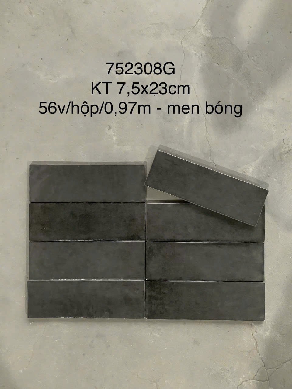 Gạch thẻ đen men mờ KT 75x230mm (1h/0.97m/56v/17.5kg) mã LAN752308M - Daisan Store