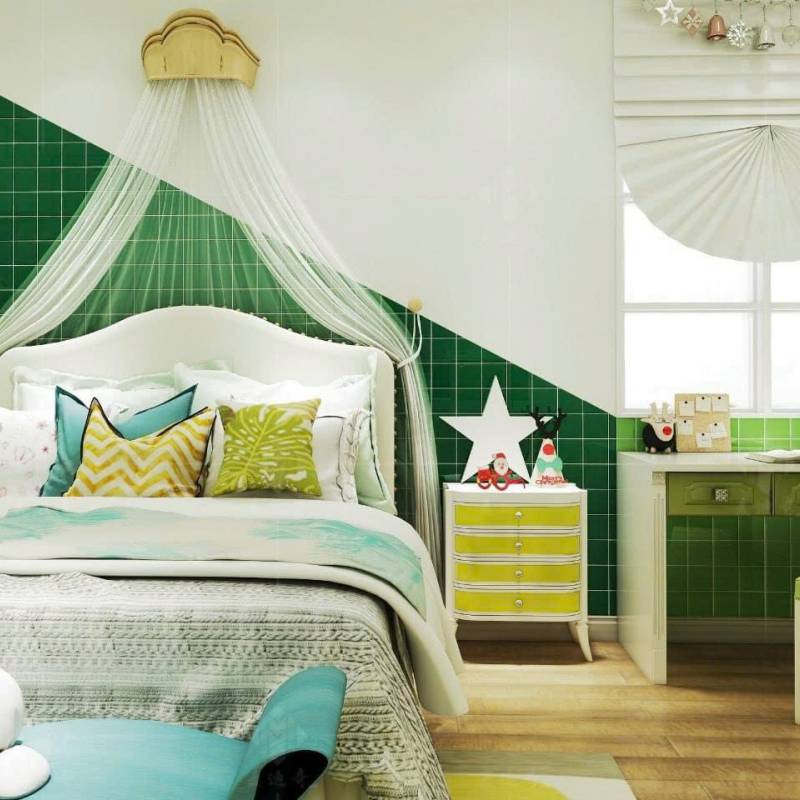 Gạch thẻ KT 100x100mm xanh lá bóng phẳng M1112 - Daisan Store