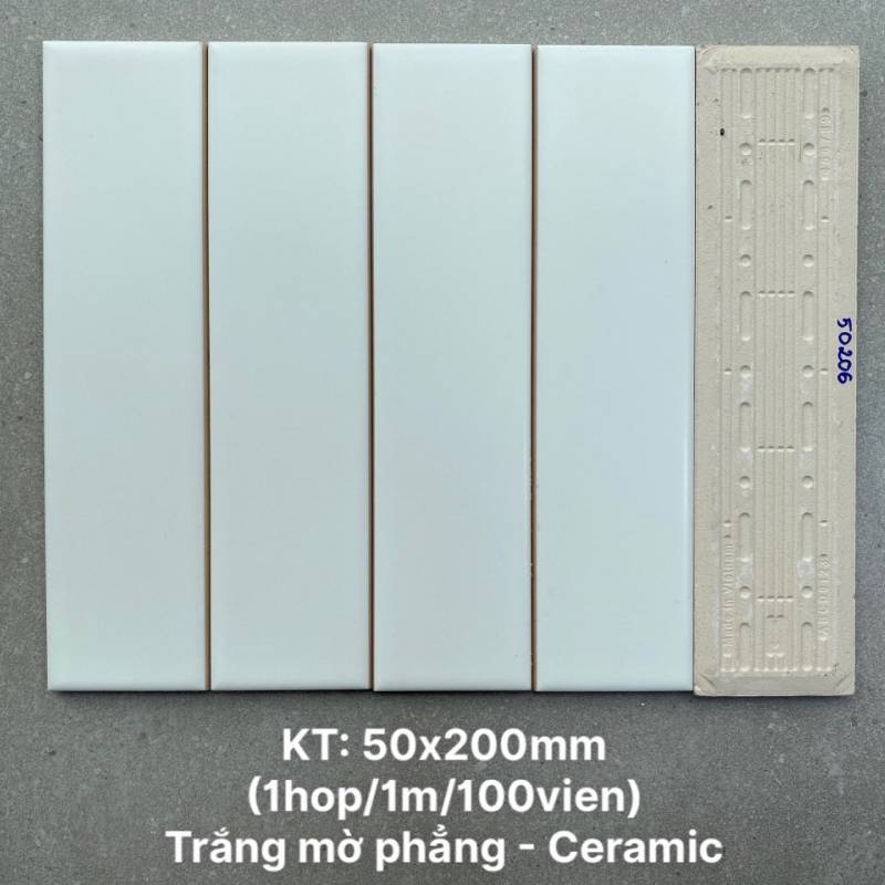 Gạch thẻ trắng mờ phẳng KT 50x200mm STA50206 - Daisan Store