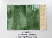 Gạch thẻ Trung Quốc, Xanh chuối loang bóng lượn, KT 75x300 mm, 7533F12 (1 thùng/ 44 viên/ 0.99m2) - Daisan Store