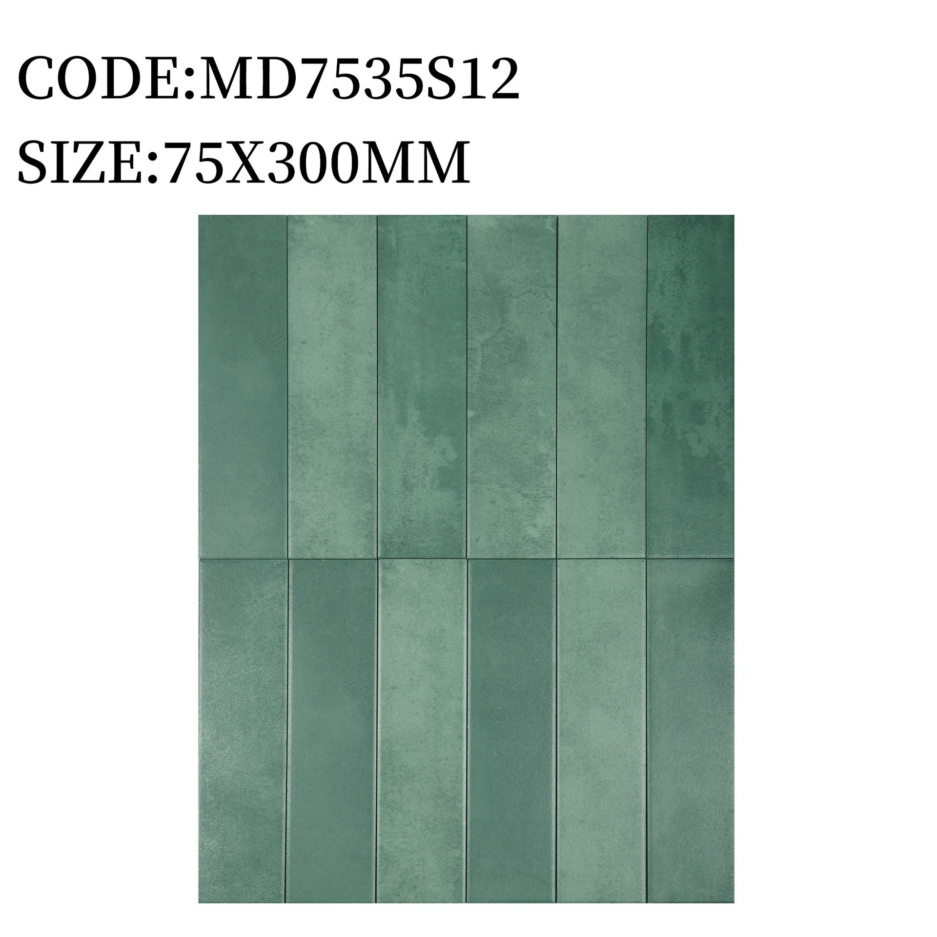 Gạch thẻ Trung Quốc, Xanh nhạt loang mờ phẳng, KT 75x300 mm, MD7535S12 (1 hộp/ 44 viên/ 1.125m2) - Daisan Store