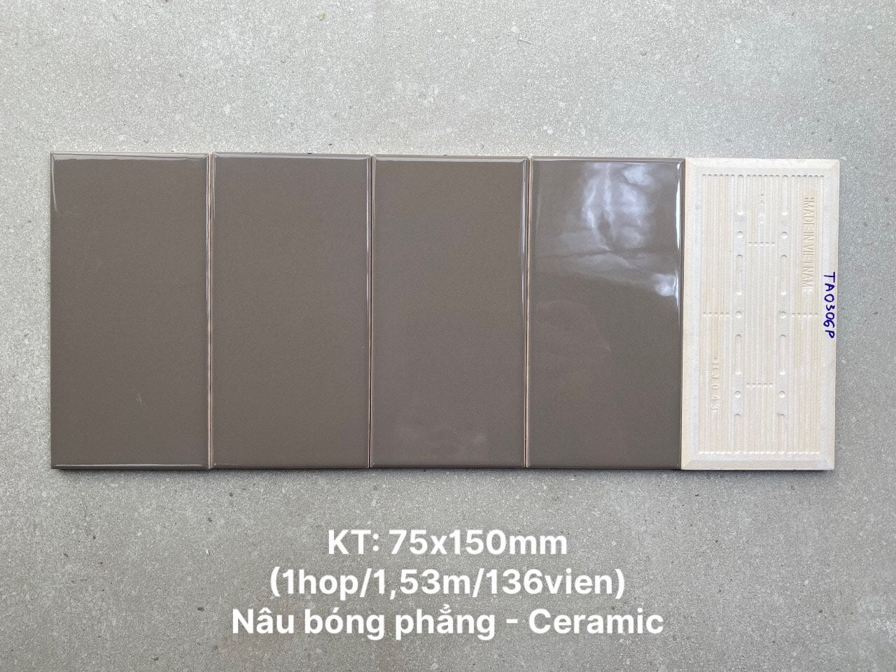 Gạch thẻ Việt Nam KT 75x150mm xương bóng phẳng loại 1 mã TA0306P - Daisan Store