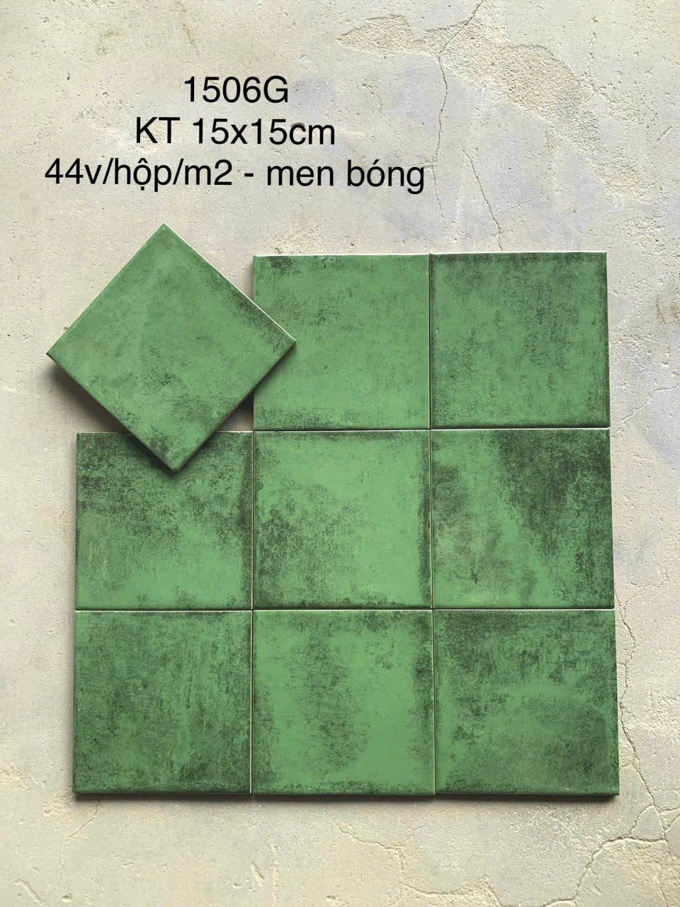 Gạch thẻ xanh lá men bóng KT 150x150mm - Daisan Store