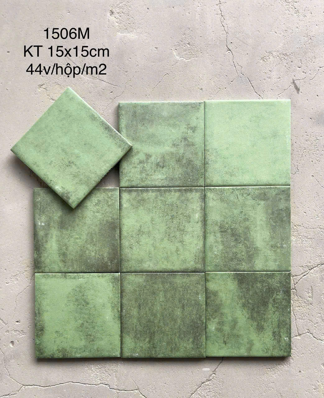 Gạch thẻ xanh lá men mờ LAN 1506M KT 150x150mm (1h/1m/44v/17.5kg) - Daisan Store