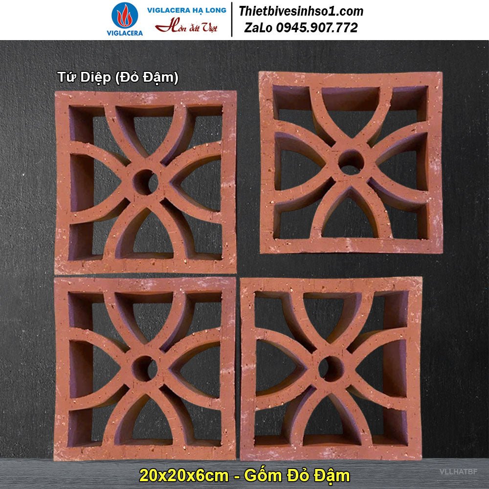 Gạch Thông Gió 20x20 Gốm Đỏ Tứ Diệp (Đỏ Đậm) - Daisan Store