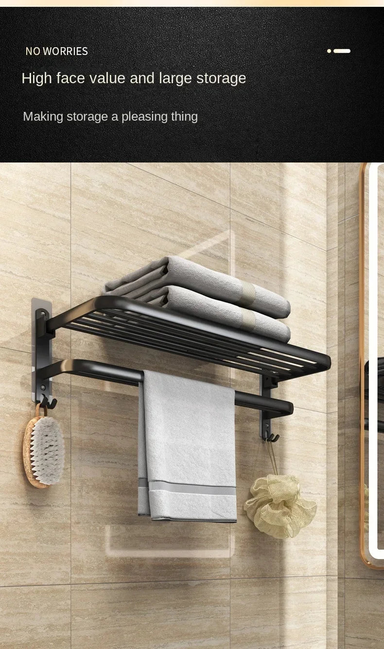 Giá Treo Khăn Dán Tường Nhôm Đen Gập Gọn 40 - 60CM - Daisan Store