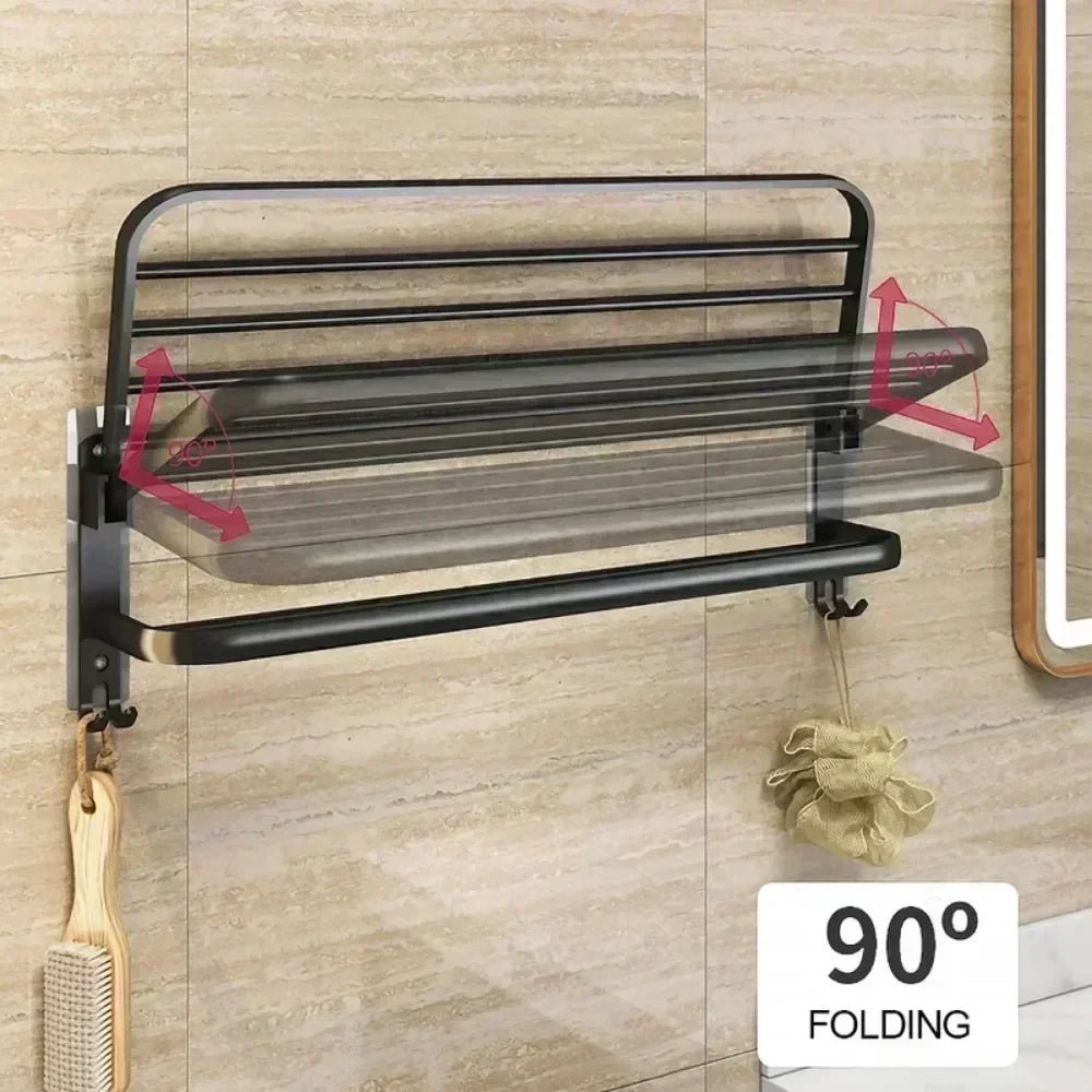 Giá Treo Khăn Dán Tường Nhôm Đen Gập Gọn 40 - 60CM - Daisan Store
